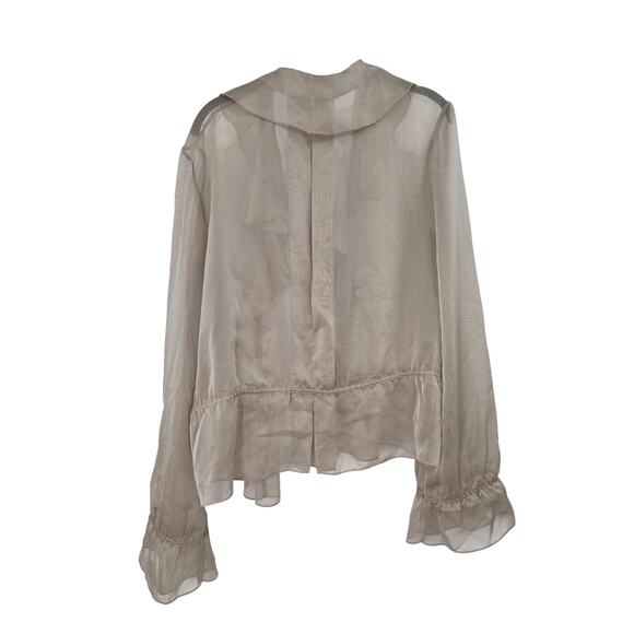 ST JOHN COUTURE SZ 16 SILK IRIDESCENT OPEN FRONT RUFFLE LONG SLEEVE CARDIGAN - Picture 2 of 5